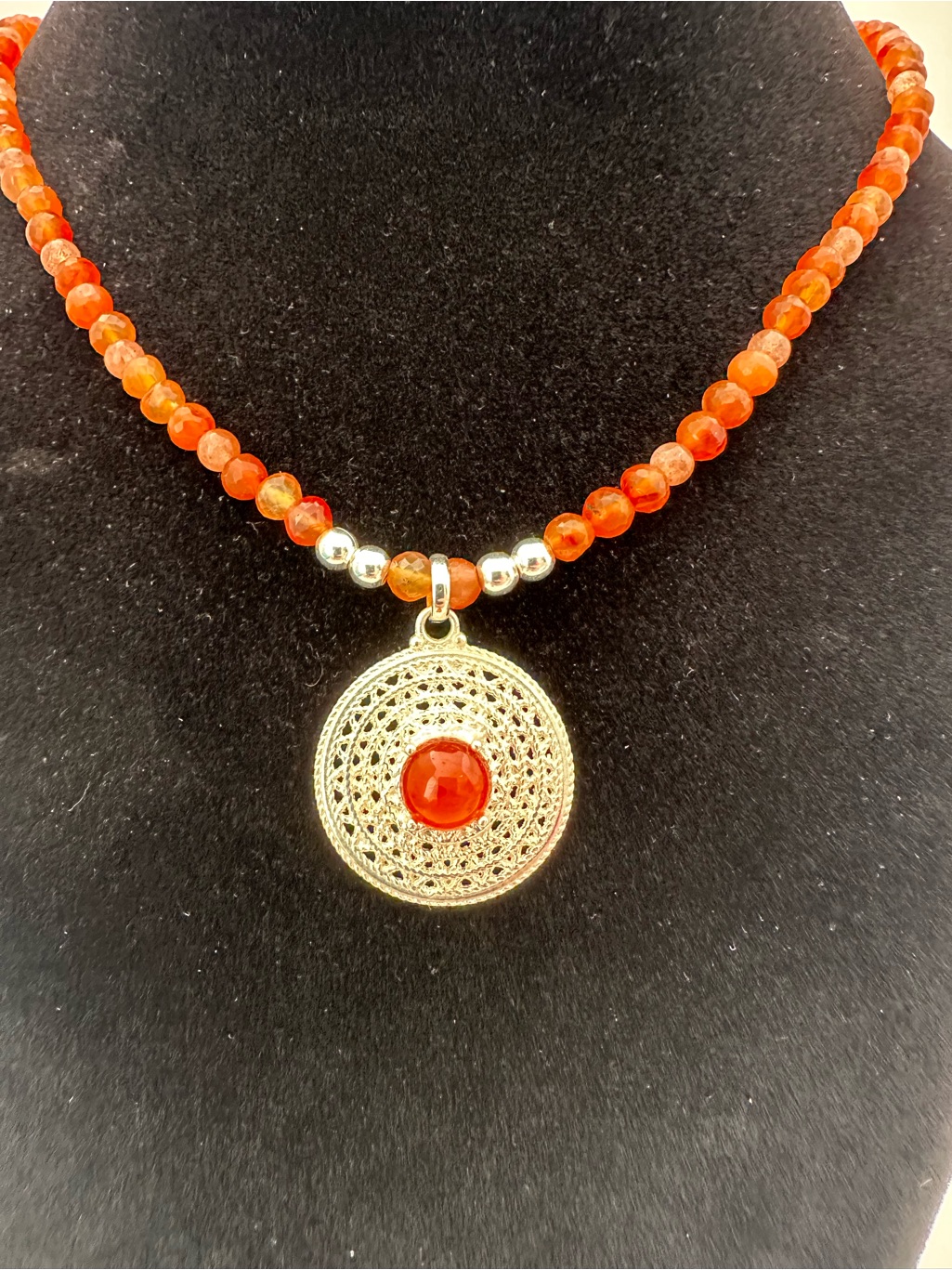 Silver 950 Pendant Necklace With Orange Beads - Women Jewelry